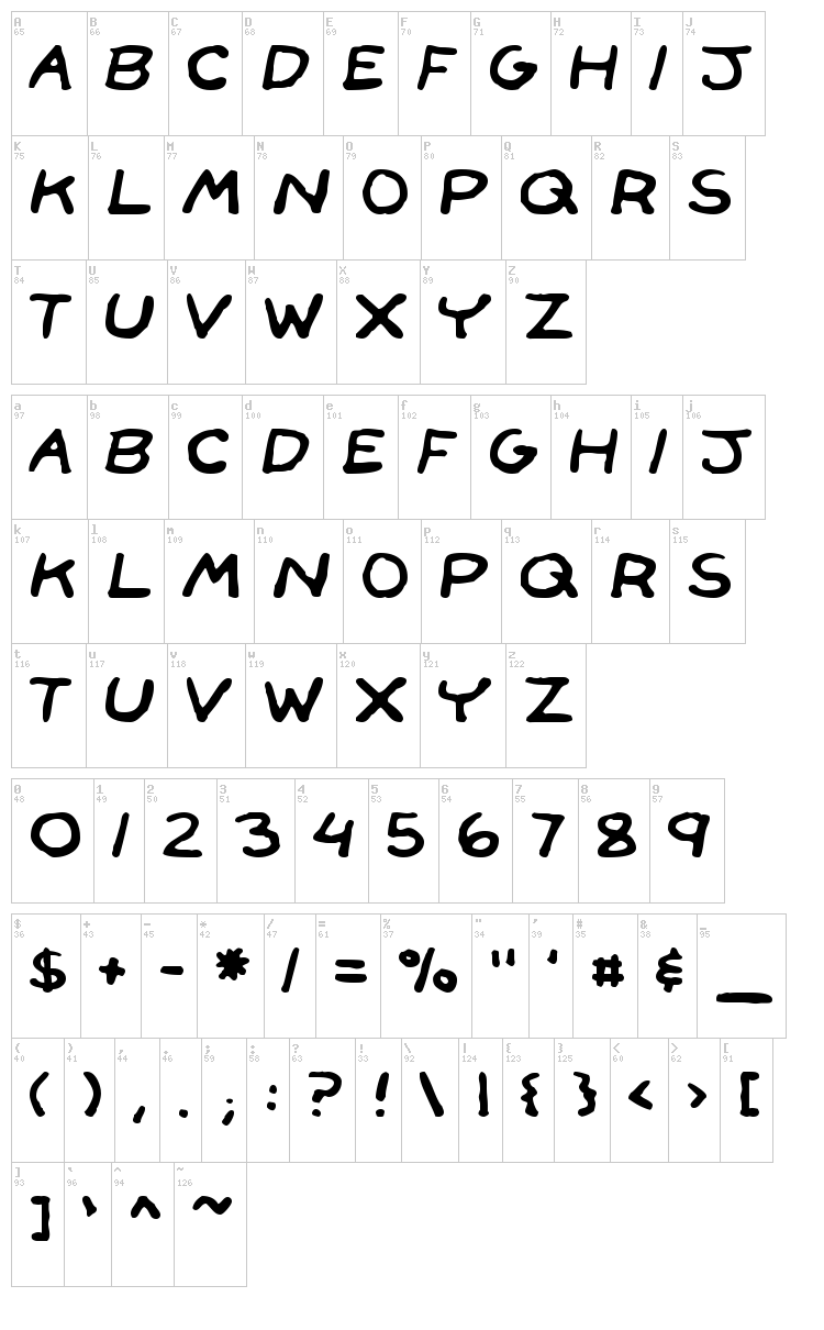 Face Front font map